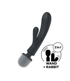 2 en 1 Vibromasseur rabbit et wand noir USB Triple Lover Satisfyer - CC597825